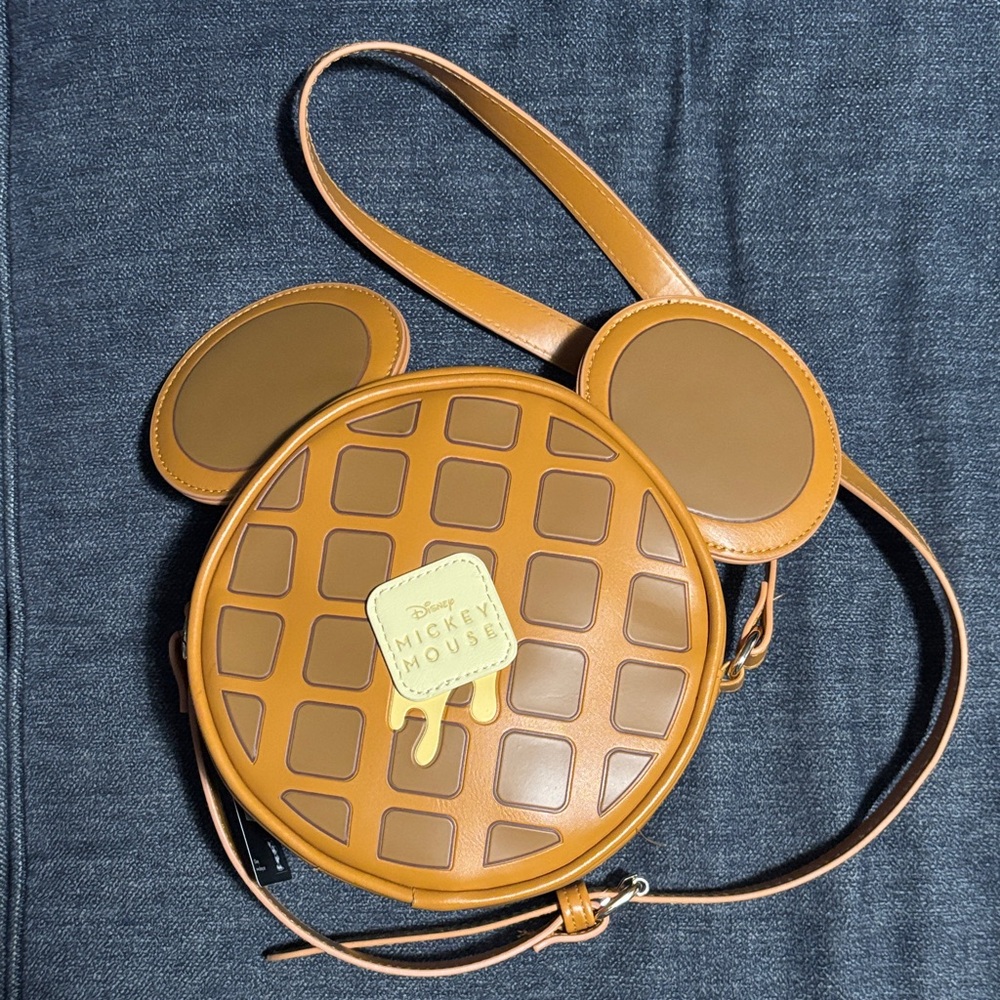 Disney Mickey Mouse Waffle Tan Crossbody Bag. NWT